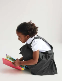 Girls' Pleated Bib School Pinafore (2-12 Yrs)