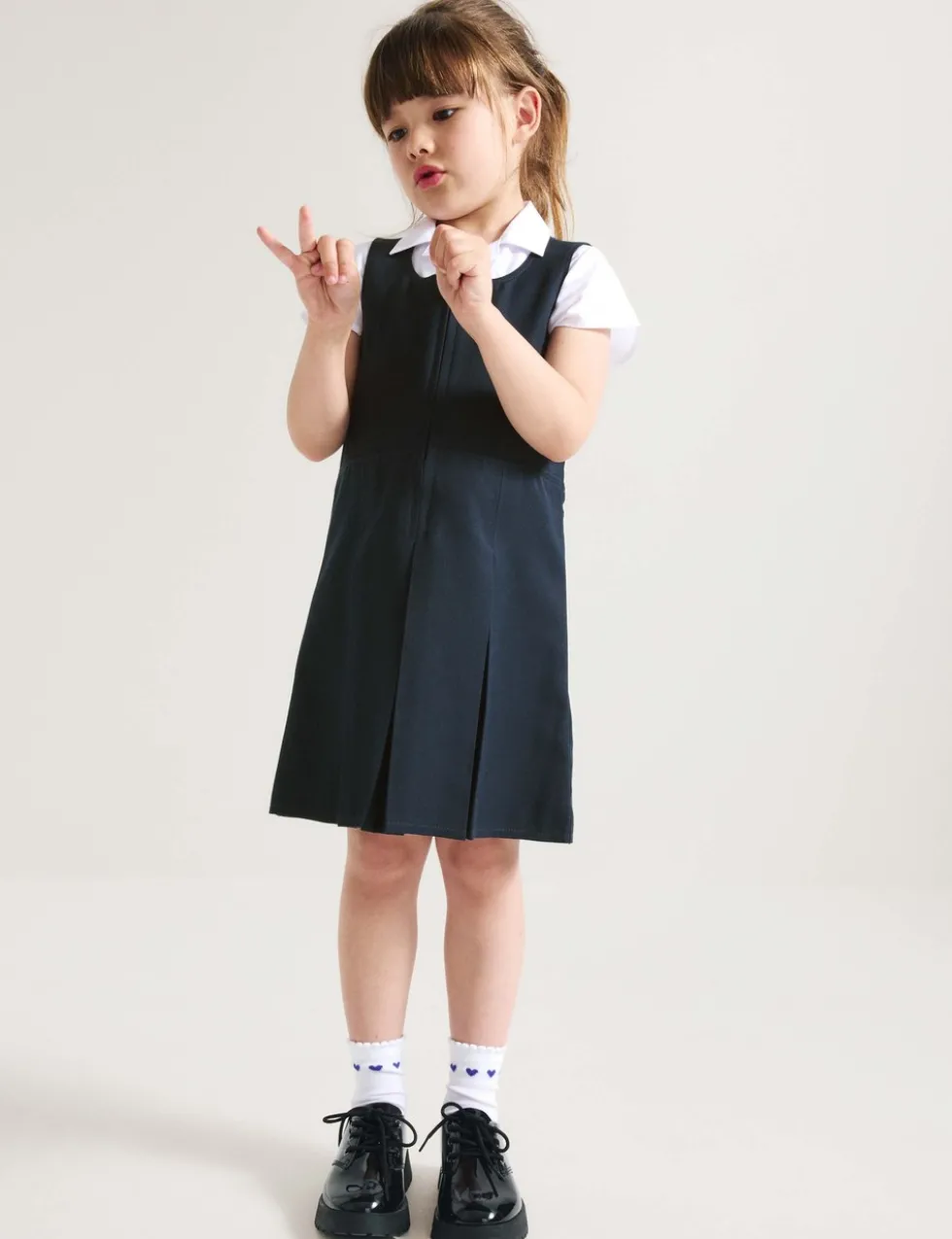 Girls' Pleated School Pinafore (2-12 Yrs)