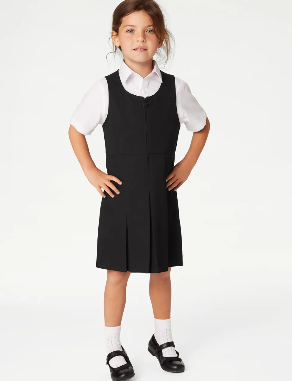 Girls' Pleated School Pinafore (2-12 Yrs)