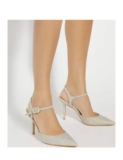Glitter Stiletto Heel Ankle Strap Court Shoes