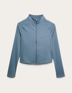 Go Balance Rib Panel Zip Up Fitted Top