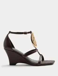 Gold Trim Detail Strappy Wedge Sandals