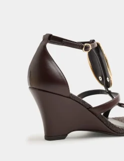 Gold Trim Detail Strappy Wedge Sandals
