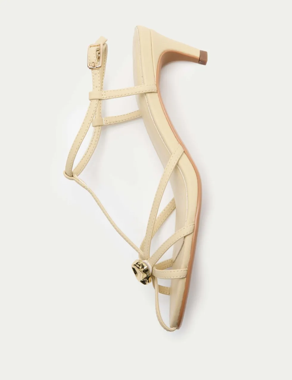 Gold Trim Strappy Kitten Heel Sandals