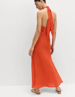 Halter Neck Bead Detail Maxi Beach Dress