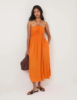Halter Neck Midaxi Beach Dress with Linen