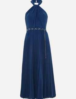 Halter Neck Pleated Midi Skater Dress