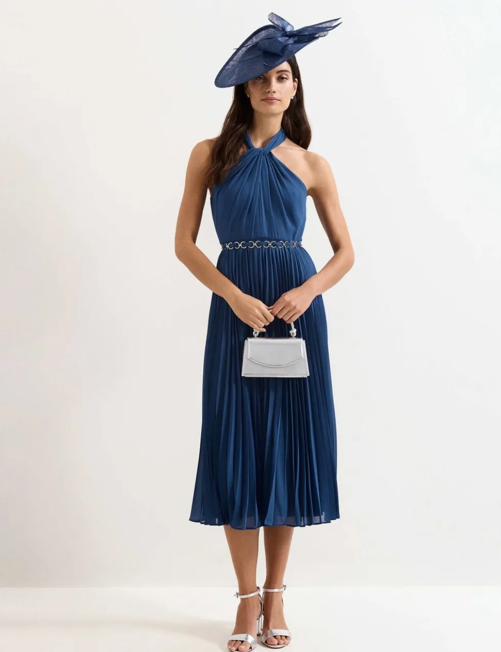 Halter Neck Pleated Midi Skater Dress