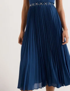 Halter Neck Pleated Midi Skater Dress