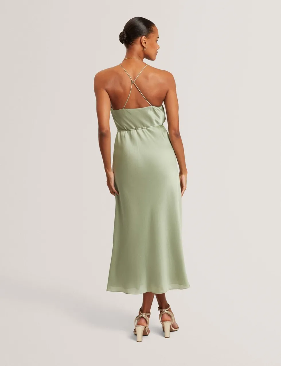 Halter Neck Tie Waist Midi Slip Dress