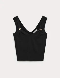 Hardware Detail Slim Fit Cropped Knitted Vest