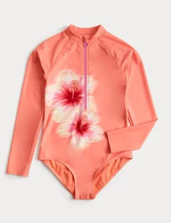 Hibiscus Print Long Sleeve Swimsuit (6-16 Yrs)