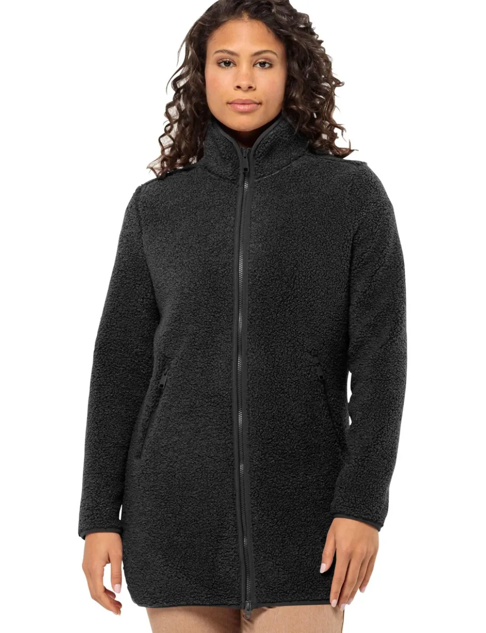 High Curl High Neck Longline Fleece Jacket