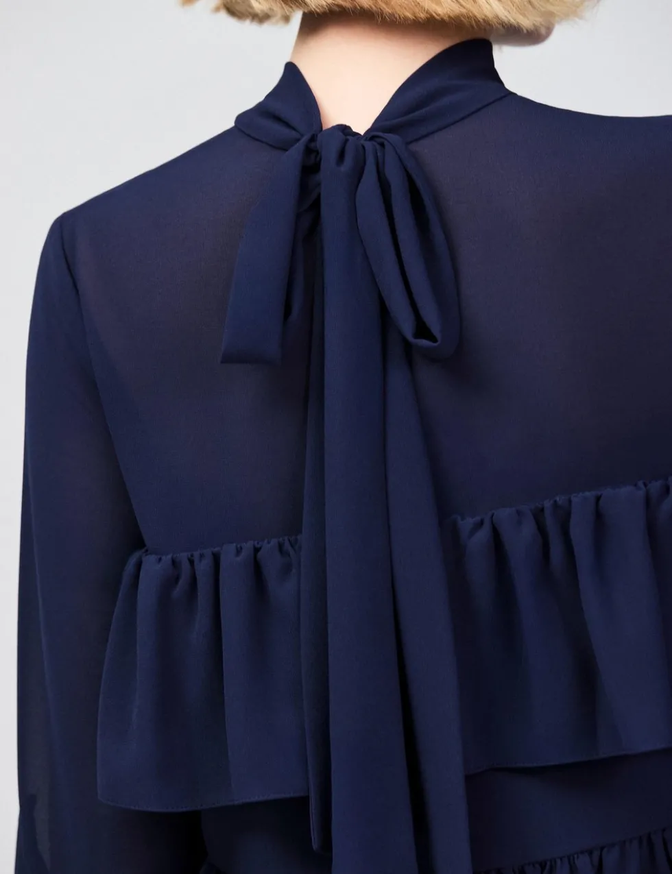 High Neck Frill Detail Blouse