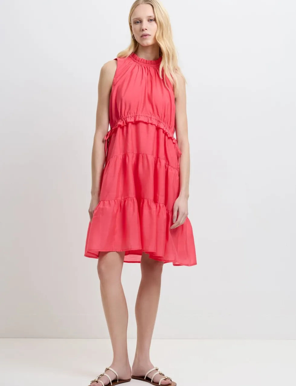 High Neck Ruffle Midi Tiered Dress