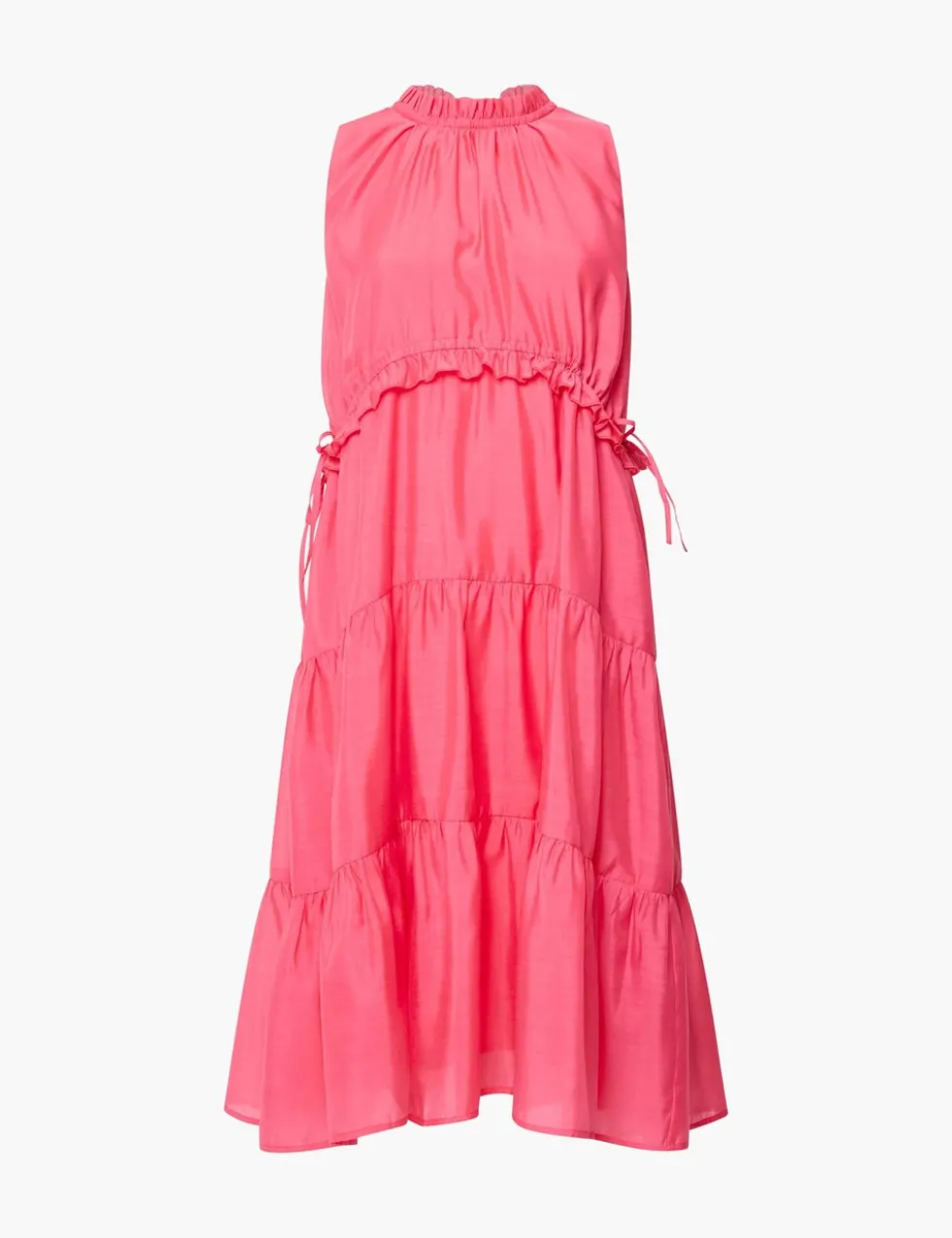 High Neck Ruffle Midi Tiered Dress