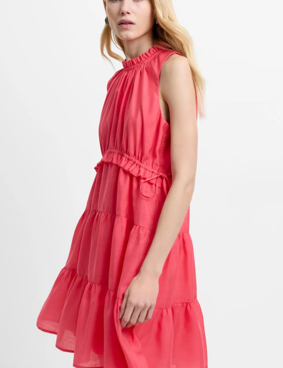 High Neck Ruffle Midi Tiered Dress