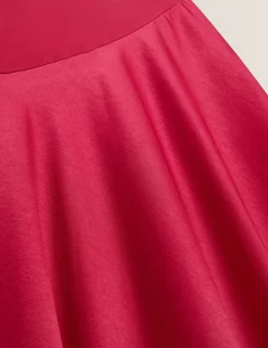 High Neck Satin Asymmetric Skirt Midi Dress