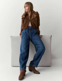 High Waisted Barrel Ankle Grazer Jeans