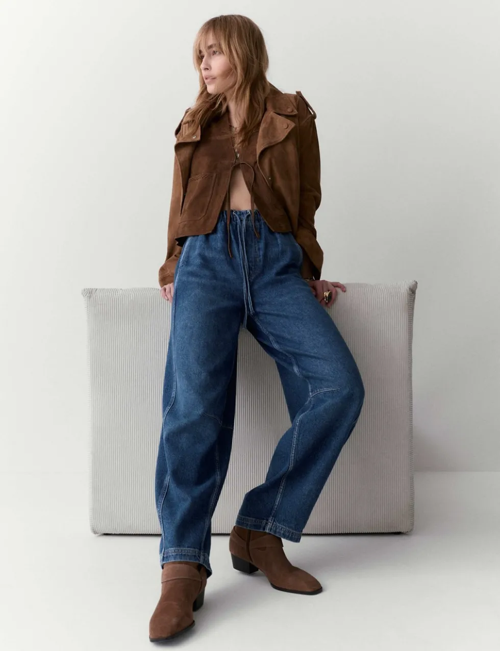 High Waisted Barrel Ankle Grazer Jeans