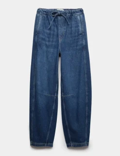 High Waisted Barrel Ankle Grazer Jeans