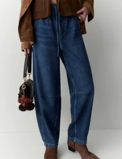 High Waisted Barrel Ankle Grazer Jeans