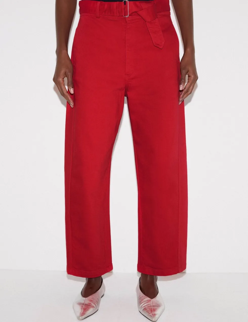 High Waisted Belted Barrel Jeans