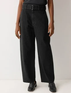 High Waisted Belted Barrel Jeans