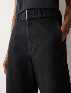 High Waisted Belted Barrel Jeans