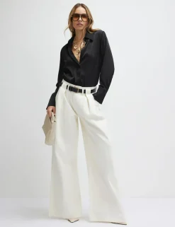 High Waisted Belted Pleated Wide Leg Jeans