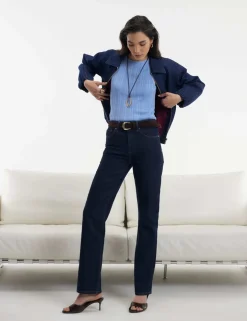 High Waisted Belted Straight Leg Jeans