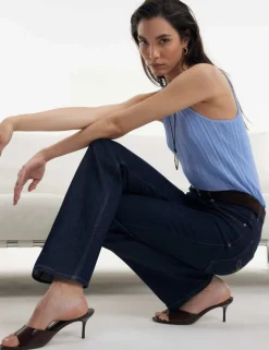 High Waisted Belted Straight Leg Jeans