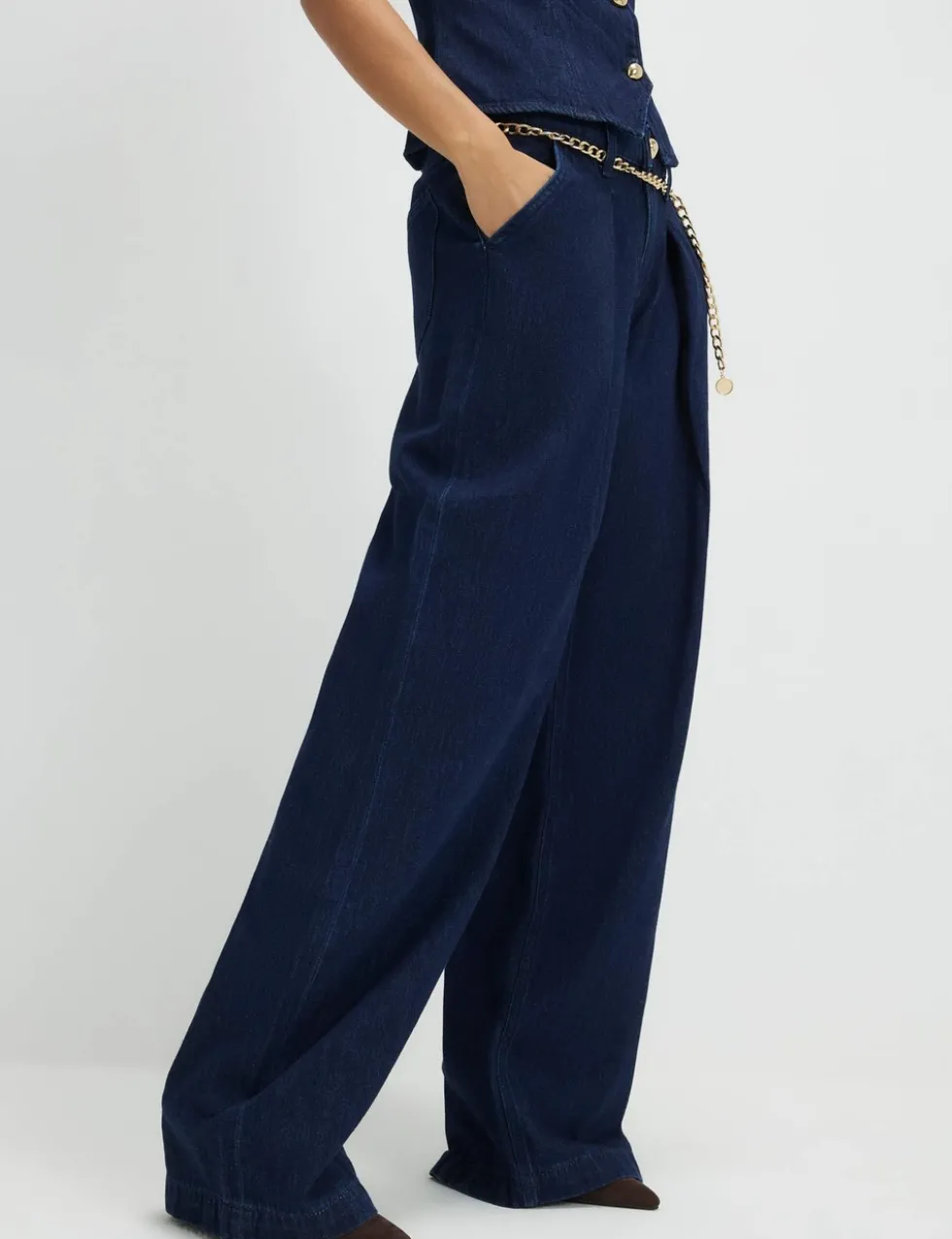 High Waisted Belted Wide Leg Jeans