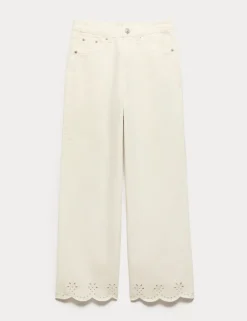 High Waisted Broderie Wide Leg Cropped Jeans