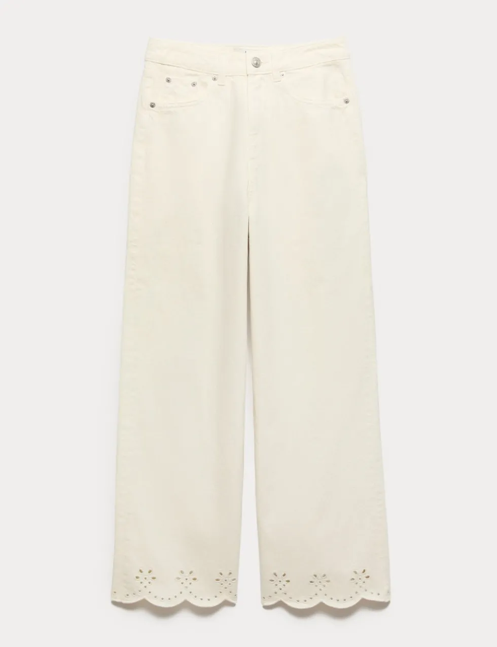 High Waisted Broderie Wide Leg Cropped Jeans