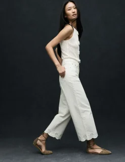 High Waisted Broderie Wide Leg Cropped Jeans