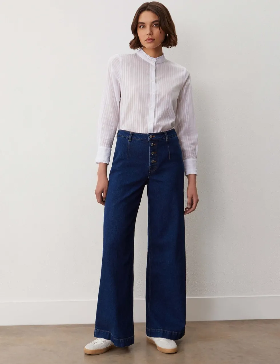 High Waisted Button Front Wide Leg Jeans