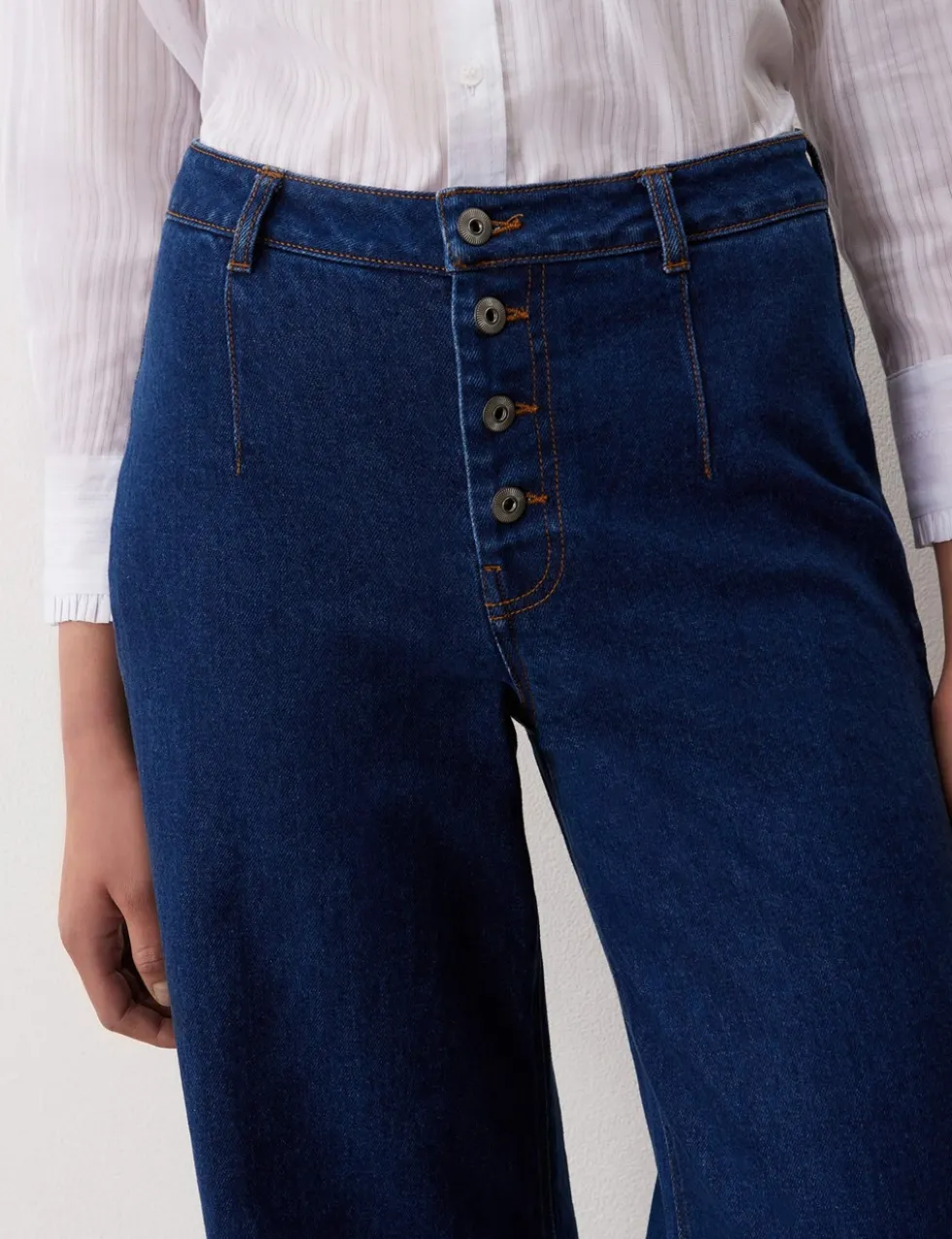 High Waisted Button Front Wide Leg Jeans