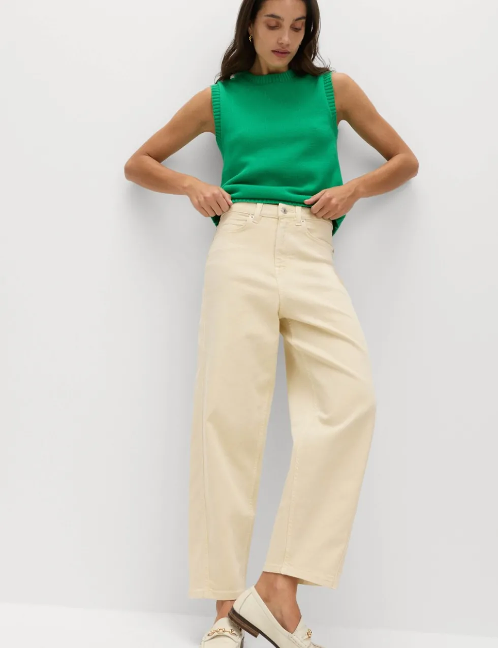 High Waisted Carrot Leg Ankle Grazer Jeans