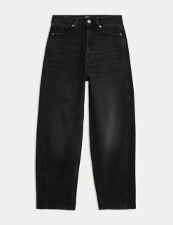 High Waisted Carrot Leg Ankle Grazer Jeans