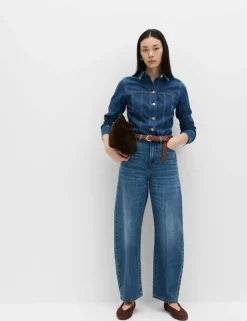 High Waisted Crease Front Barrel Jeans