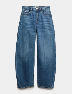 High Waisted Crease Front Barrel Jeans