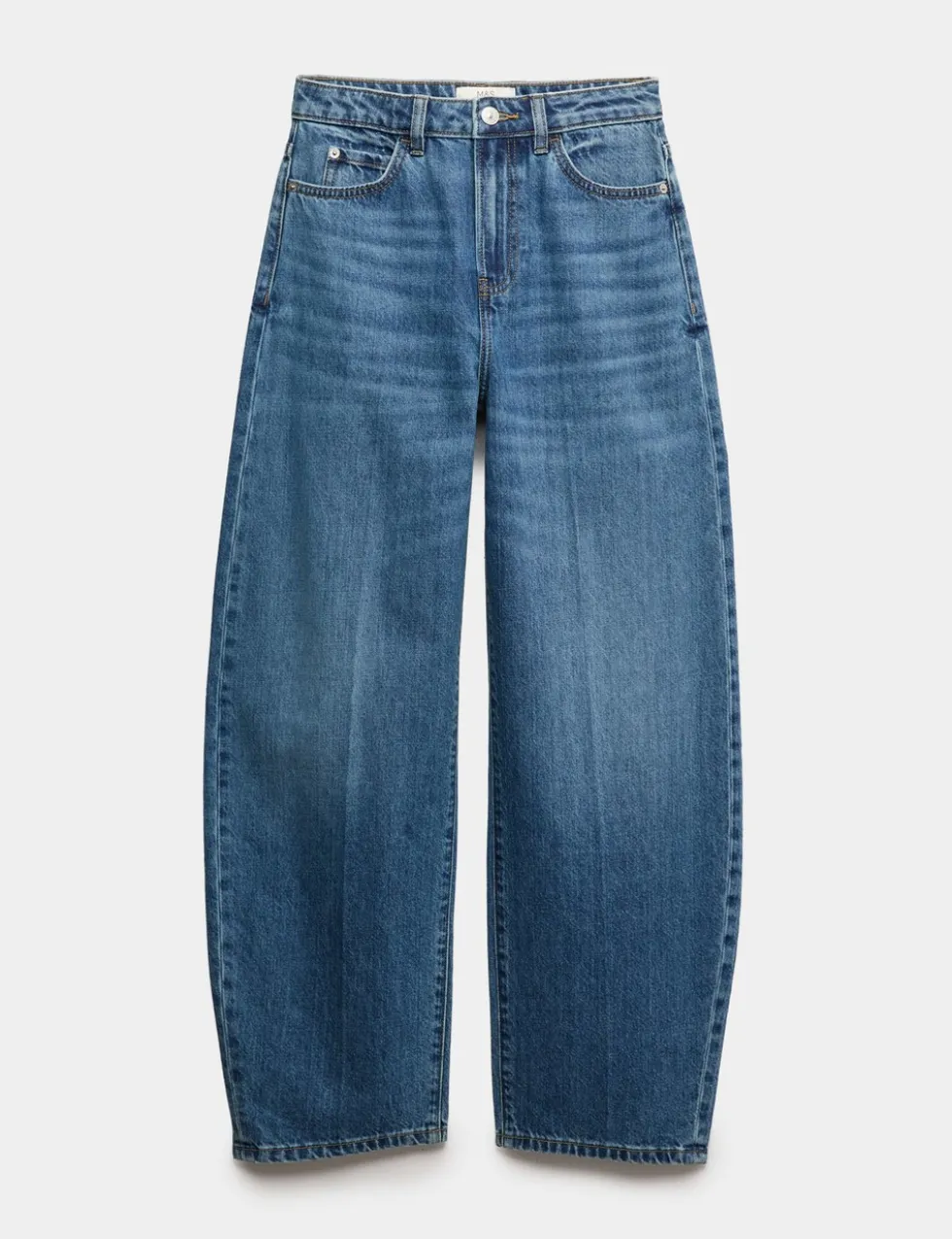 High Waisted Crease Front Barrel Jeans