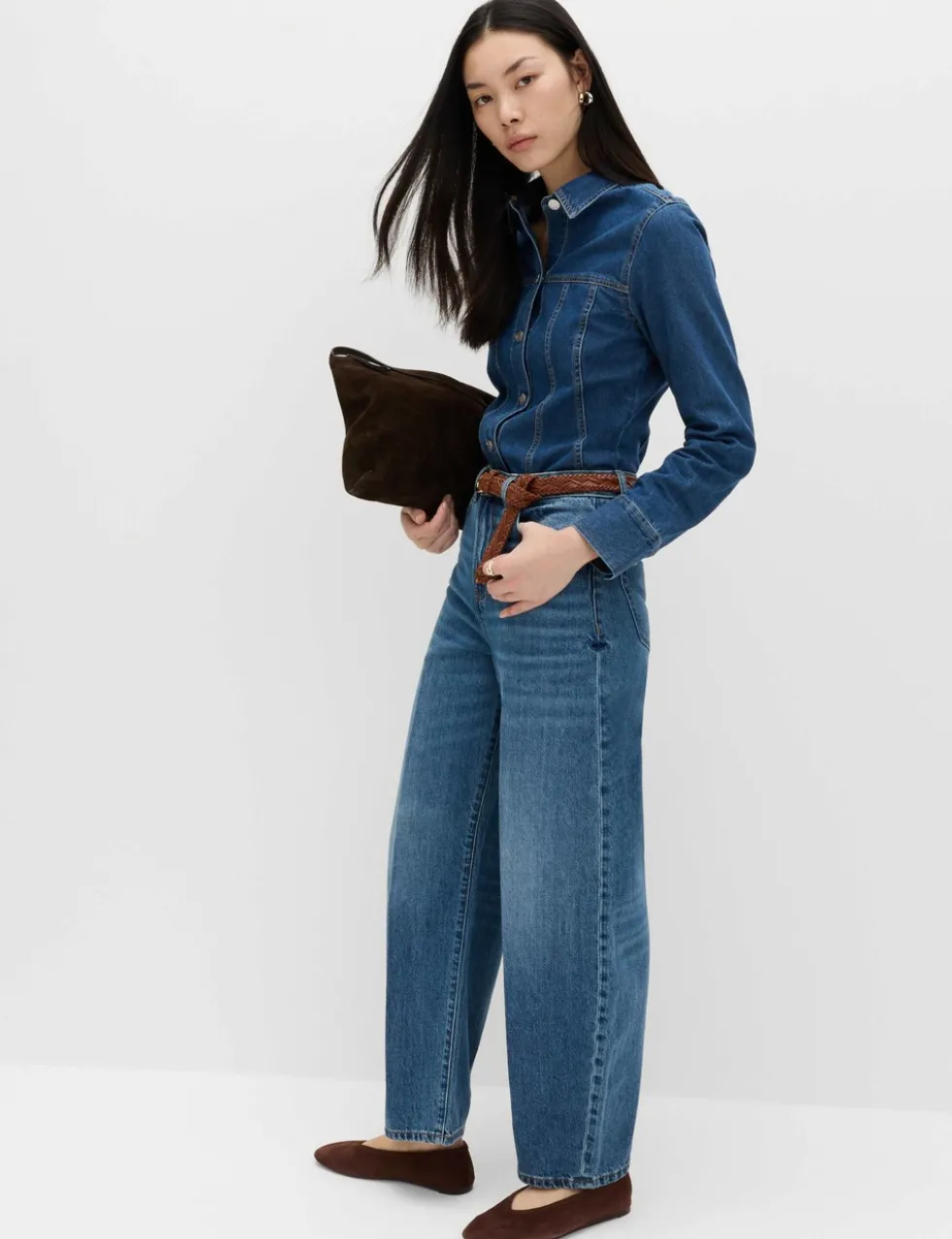High Waisted Crease Front Barrel Jeans