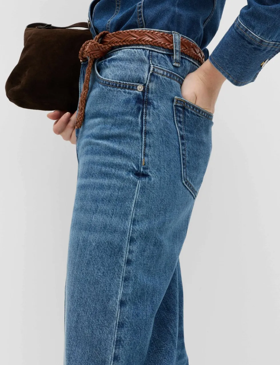 High Waisted Crease Front Barrel Jeans