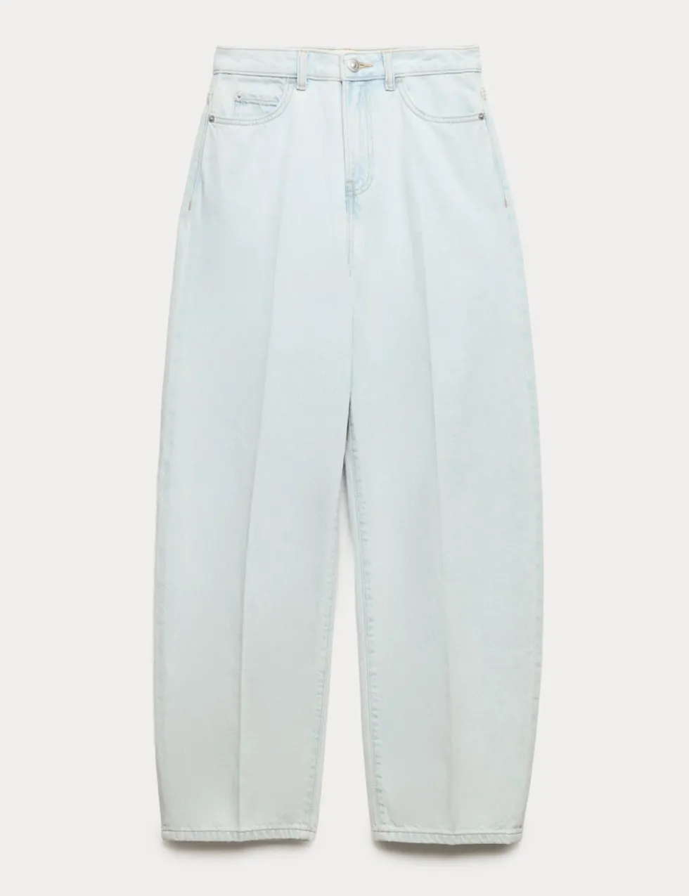 High Waisted Crease Front Barrel Jeans