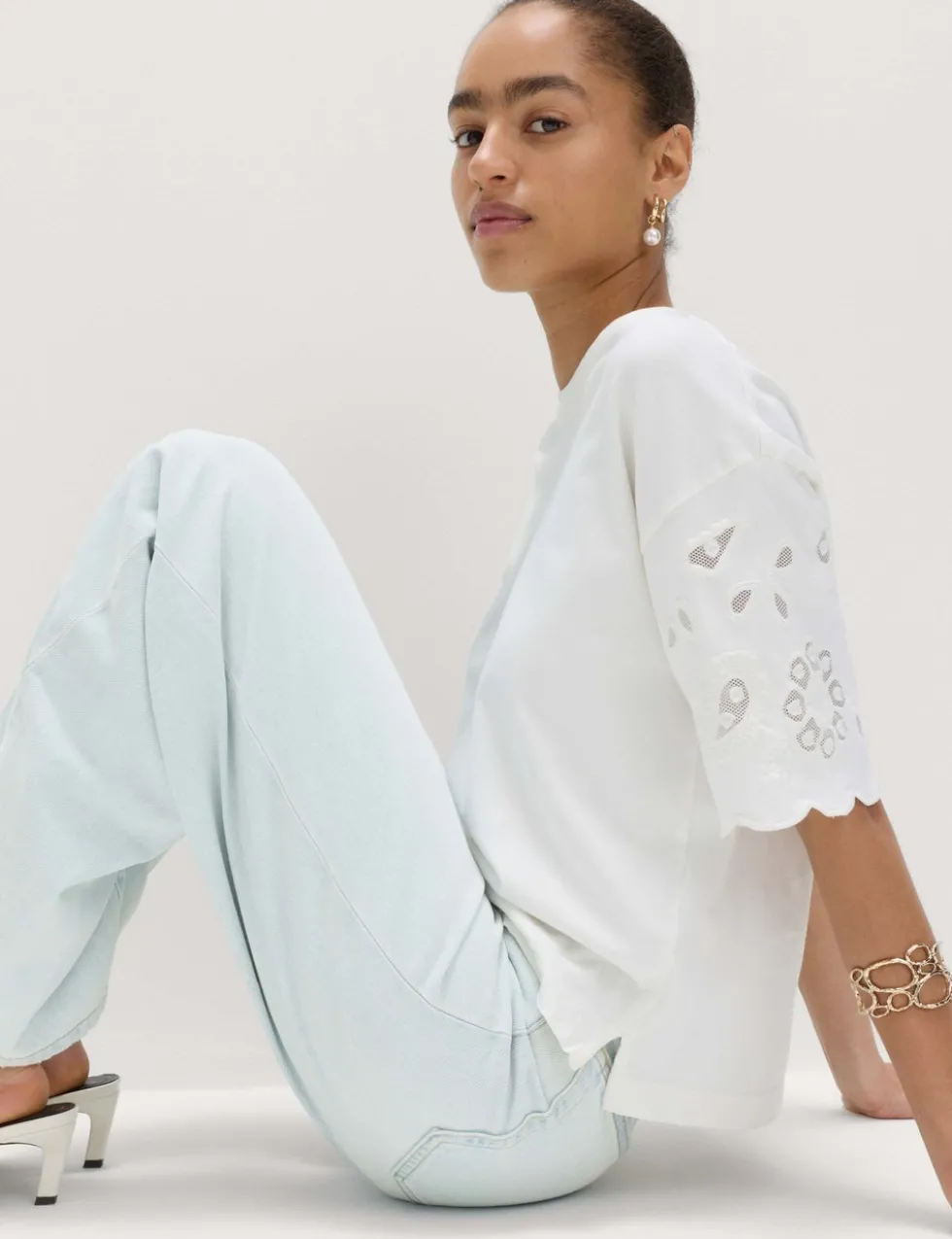 High Waisted Crease Front Barrel Jeans