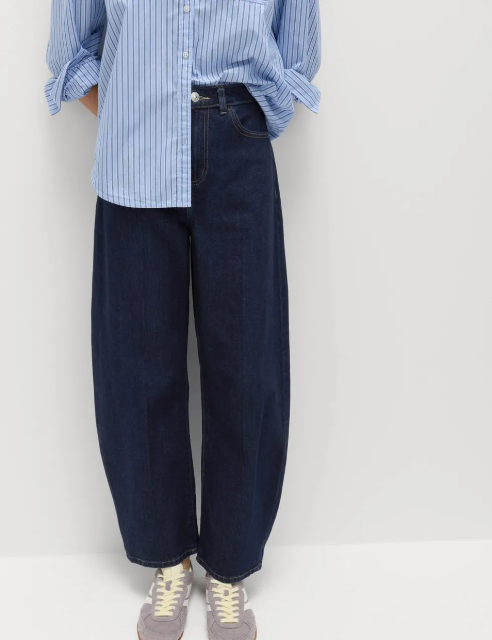 High Waisted Crease Front Barrel Jeans