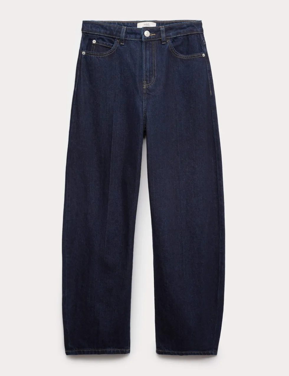 High Waisted Crease Front Barrel Jeans