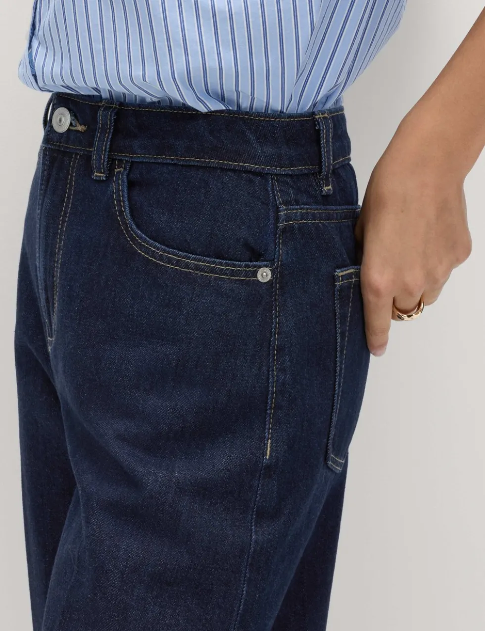 High Waisted Crease Front Barrel Jeans